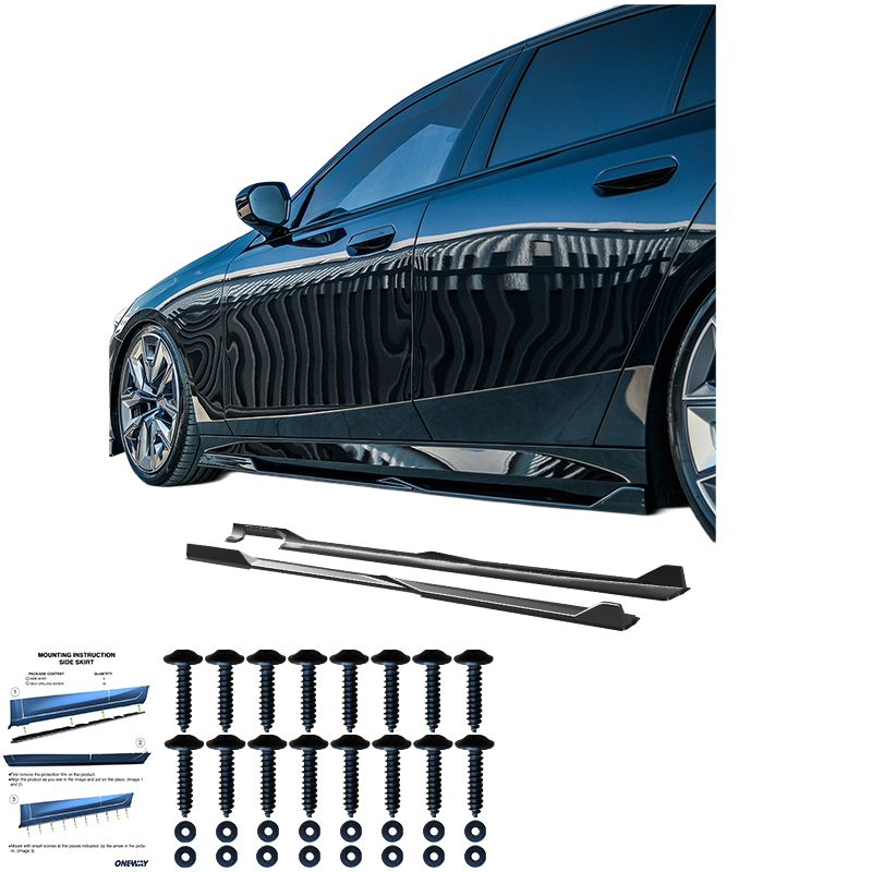 Oneway Set de jupes latérales sur mesure pour BMW Serie-5 G60/G61 Sedan/Touring M-Pack 2023- incl. i5 - Noir brillant