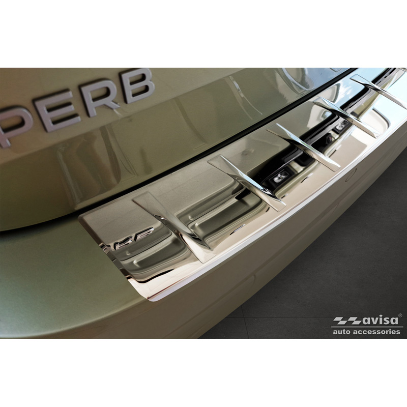 Protection de seuil arrière inox Chrome sur mesure pour Skoda Superb IV Combi 2023- 'Ribs'