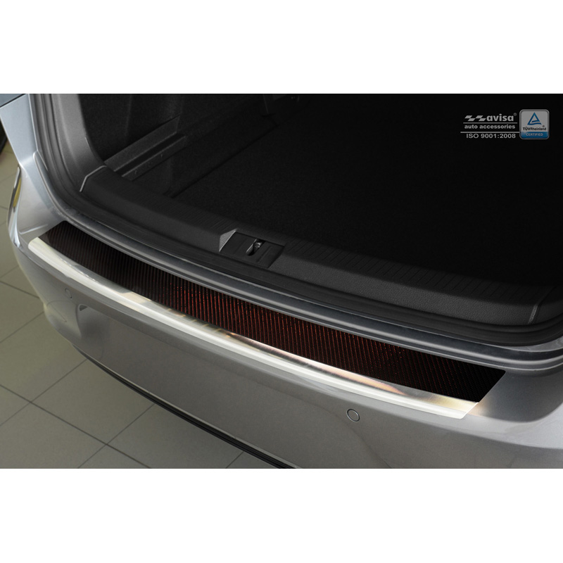 Protection de seuil arrière inox 'Deluxe' sur mesure pour Volkswagen Golf VII HB 3/5-portes 2012-2019 Chromé/Carboné noir-rouge