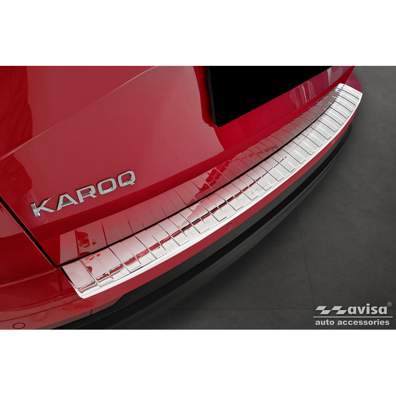 Protection de seuil arrière inox Chrome sur mesure pour Skoda Karoq Facelift incl. Sportline 2022- 'Ribs'
