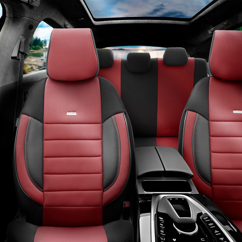 otoM Housse de sièges universel en textile 'SelectedFit Pro' Noir/Maroon - 11-pièces - adapté aux Side-Airbags