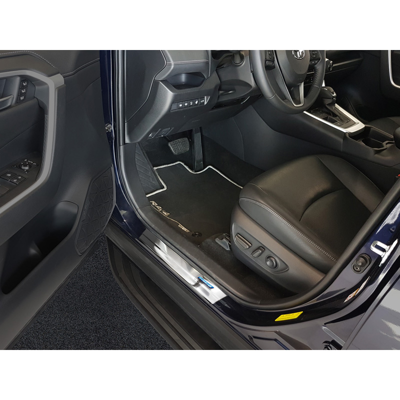 Seuils de portes inoxydable sur mesure pour Toyota RAV4 (5th Gen.) 2018- & Suzuki Across 2020- - 'Hybrid' - 4-pièces