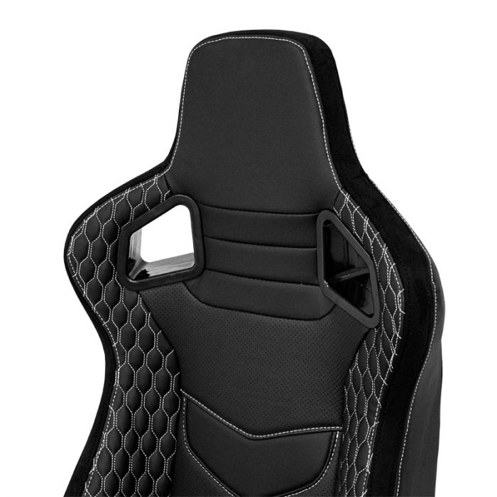 Siège baquet 'JW' - Simili Cuir Noir + Surpiqûres argent - Dossier réglable - incl. glissières