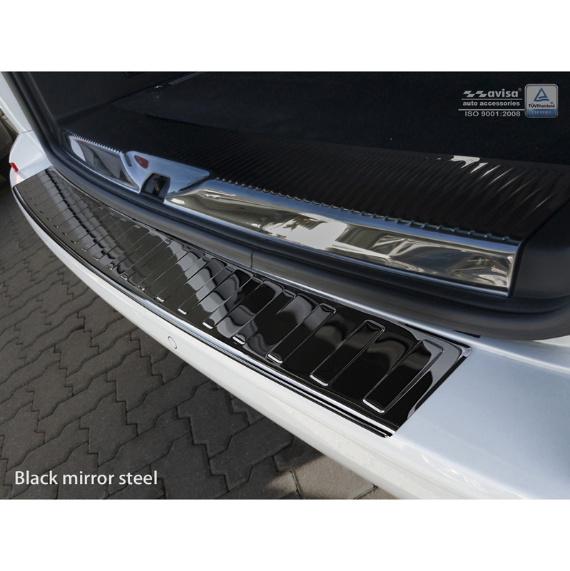 Protection de seuil arrière inox Noir-Chromé sur mesure pour Volkswagen Transporter T6 2015-2019 & FL 2019-2020 & T6.1 2020-2022 (hayon arrière) 'Ribs'