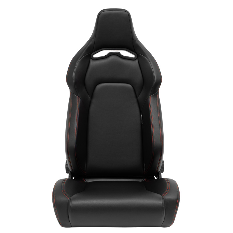 Siège baquet 'VGR' - Simili Cuir Noir + Surpiqûres rouge - Dossier réglable - incl. glissières