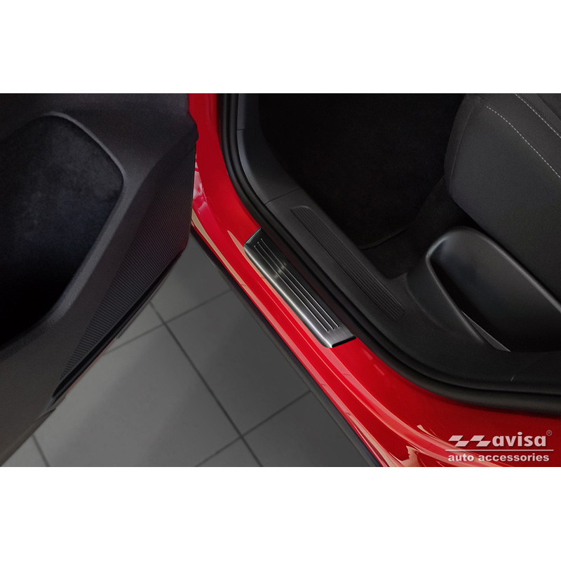 Seuils de portes inoxydable noir sur mesure pour Volkswagen Tiguan II 2016-2020 & FL 2020- incl. Allspace 2017-2020 & FL 2020-2024 - 'Lines' - 4-pièces