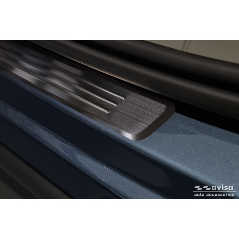 Seuils de portes inoxydable noir sur mesure pour Volvo XC60 II 2017-2021 & FL 2021- incl. R-Design - 'Lines' - 4-pièces