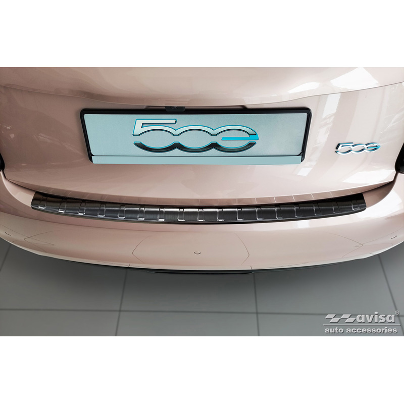 Protection de seuil arrière inox noir sur mesure pour Fiat 500e Berlina, 3+1 & Cabrio 3-portes  2020- 'Ribs'