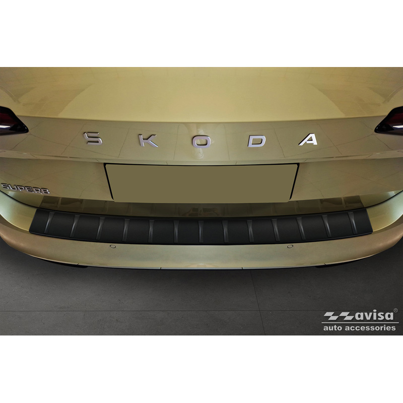 Protection de seuil arrière inox noir mat sur mesure pour Skoda Superb IV Combi 2023- 'Ribs'