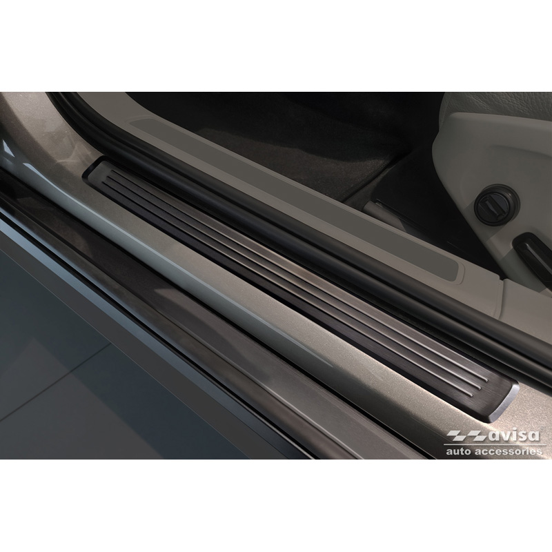 Seuils de portes inoxydable noir sur mesure pour Volvo V90 & V90 Cross Country 2016- - 'Lines' - 4-pièces