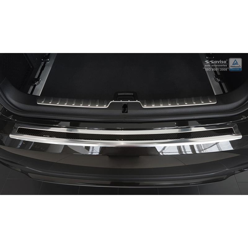 Protection de seuil arrière inox 'Deluxe' sur mesure pour BMW X6 F16 2014-2019 Chromé/Carboné noir excl. Paquet-M