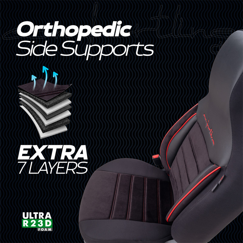 Housse de sièges 'CityBug' universel en velours/textile 'Comfortline' Noir/Rouge - 9-pièces - adapté aux Side-Airbags