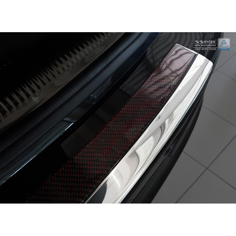 Protection de seuil arrière inox 'Deluxe' sur mesure pour Audi Q5 2008-2016 Chromé/Carboné noir-rouge