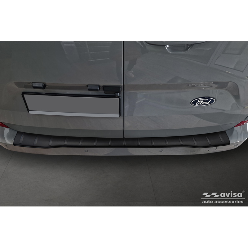 Protection de seuil arrière inox noir mat sur mesure pour Ford Transit Custom & Tourneo Custom (V710) 2023- / Volkswagen Transporter T7 2024- 'Ribs'