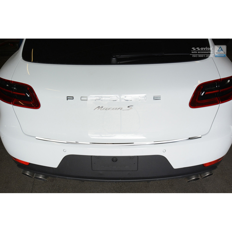 Protection de seuil arrière inox 'Deluxe' sur mesure pour Porsche Macan 2014- Chromé/Carboné noir-rouge