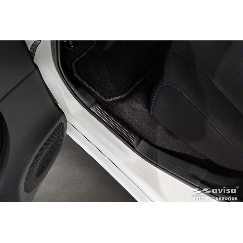Seuils de portes inox noir sur mesure pour Nissan Leaf II 2017- - 'Lines' - 4-pièces