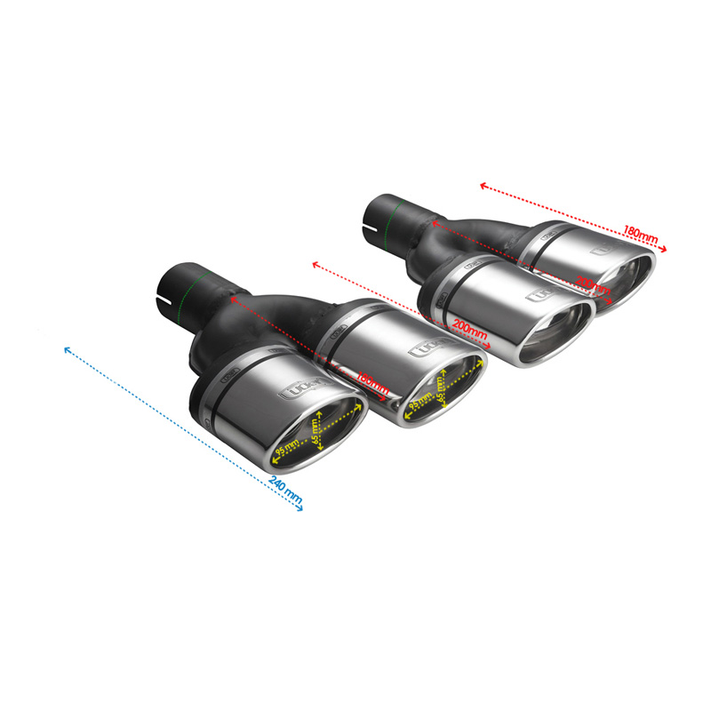 Ulter Sport Embout d'échappement (à droite) - Ovale Double 95x65mm Incliné - Longueur 200/180mm - Montage ->50mm - Inoxydable