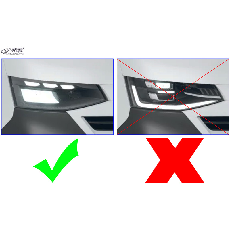 RDX Spoilers de phares sur mesure pour Volkswagen Transporter T7 2024- excl. IQ.Light (ABS Noir Brillant)