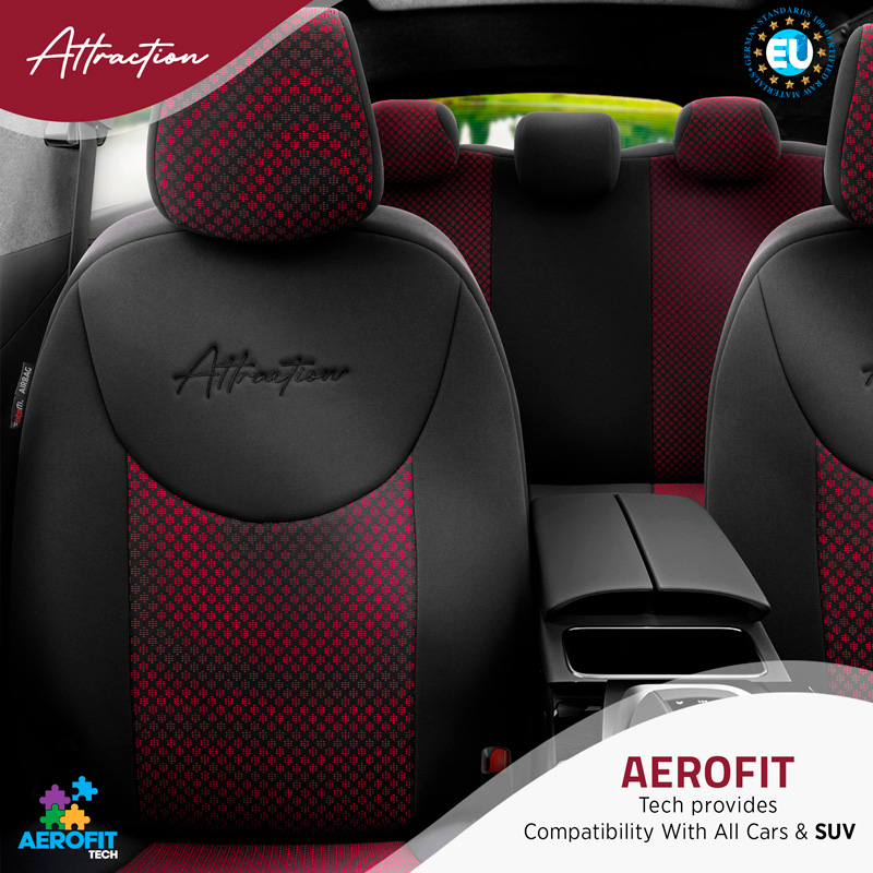Housse de sièges universel en textile 'Attraction' Noir/Marron - 11-pièces - adapté aux Side-Airbags