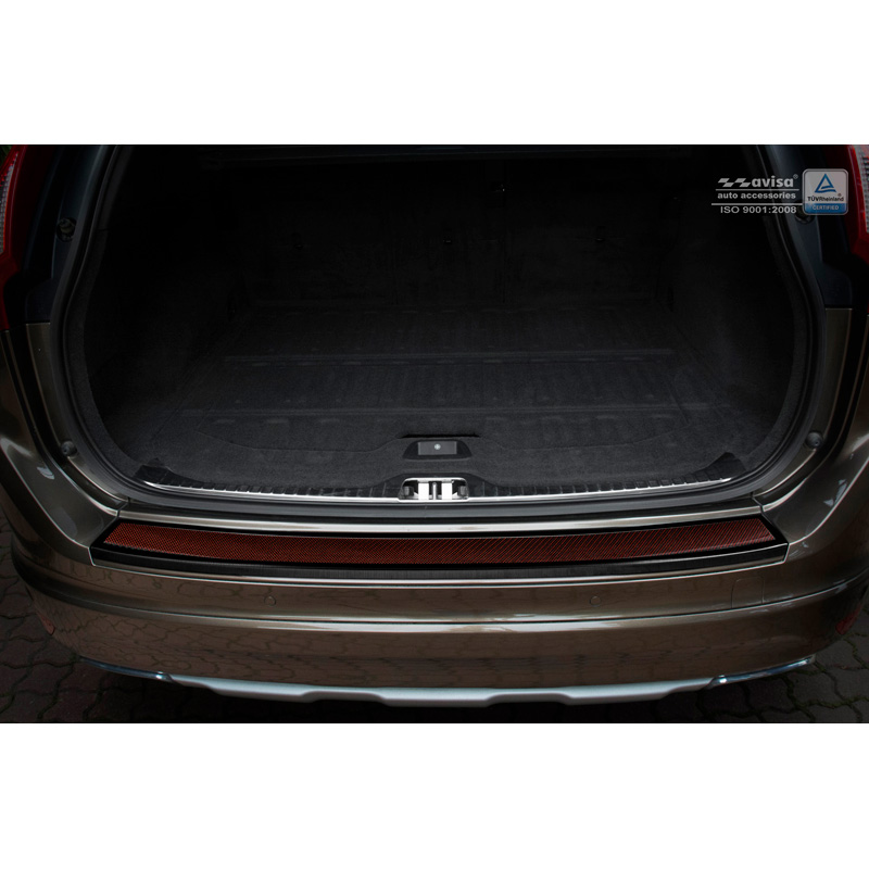 Protection de seuil arrière inox 'Deluxe' sur mesure pour Volvo XC60 2013-2016 Noir/Carboné noir-rouge