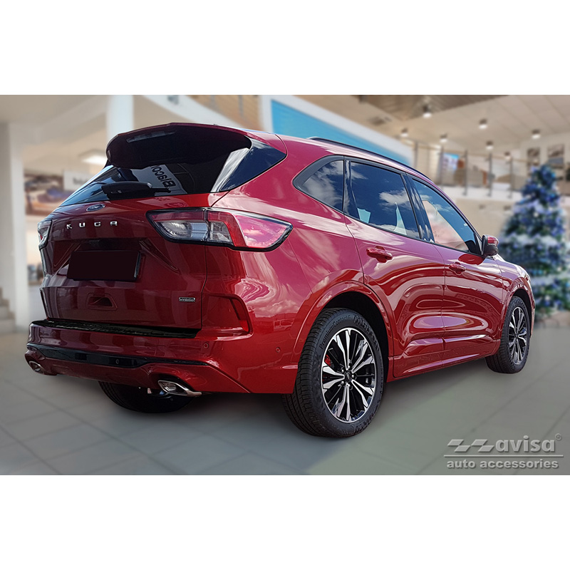 Protection de seuil arrière inox Noir-Chromé sur mesure pour Ford Kuga III ST-Line/Hybrid/Vignale 2019-2024 & FL 2024-  'Ribs'