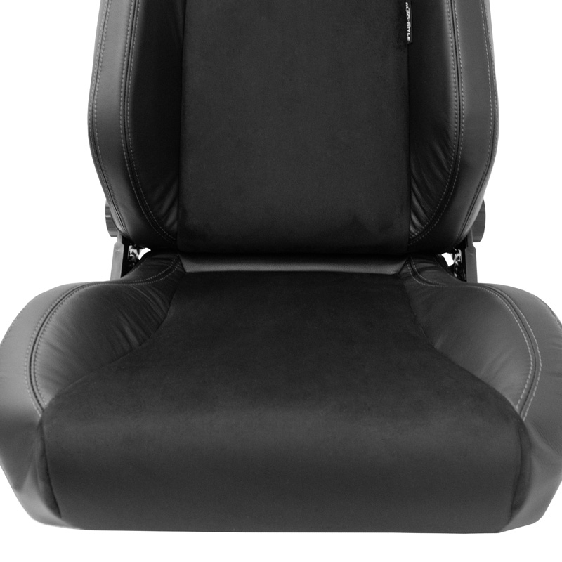 Siège baquet 'VGR Premium' - Cuir & Alcantara Noir + Surpiqûres argent - Dossier réglable - incl. glissières