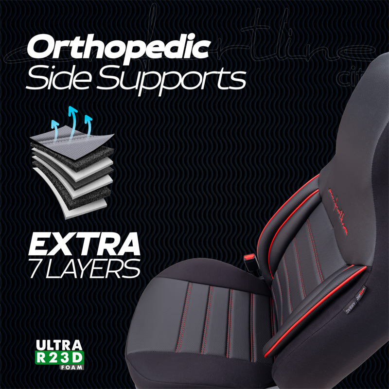 Housse de sièges 'CityBug' universel en cuir/textile 'Comfortline' Noir/Rouge - 9-pièces - adapté aux Side-Airbags