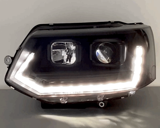 Headlights fits VW T5 09-.. Devil Eyes Dlite LED Piano-black
