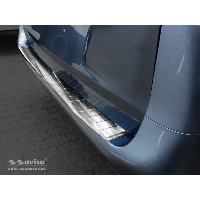 Protection de seuil arrière inox sur mesure pour Mercedes Vito & Classe-V 2014-2019 & Facelift 2019- 'Ribs' (Version longue)