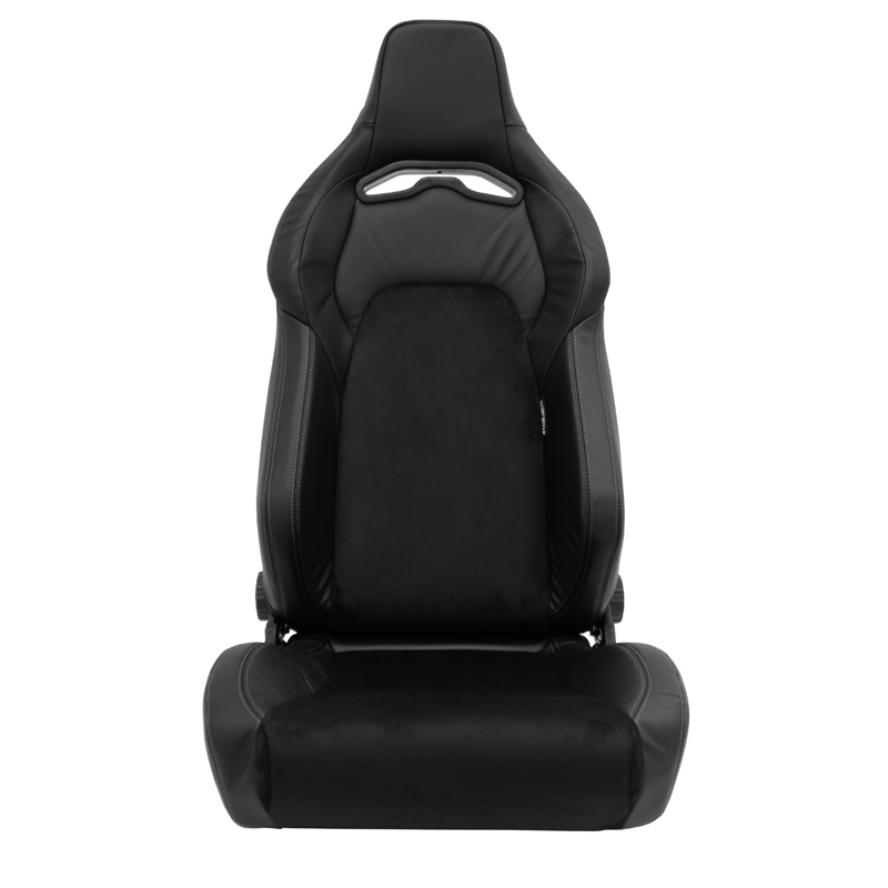 Siège baquet 'VGR Premium' - Cuir & Alcantara Noir + Surpiqûres argent - Dossier réglable - incl. glissières