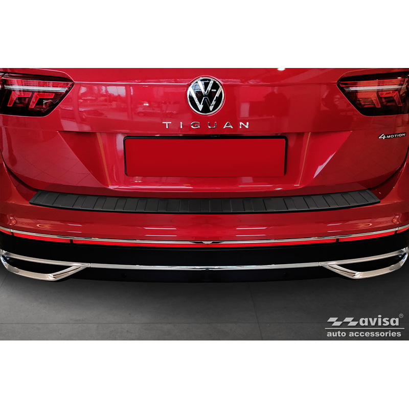 Protection de seuil arrière inox noir mat sur mesure pour Volkswagen Tiguan II / Allspace incl. Facelift & R-Line 2016-2020 / 2020-2024 'Ribs'
