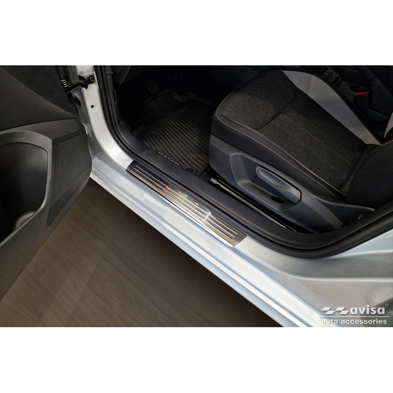 Seuils de portes inox sur mesure pour Skoda Kamiq (NW4) 2019-2024 & FL 2024- 'Lines' - 4-pièces