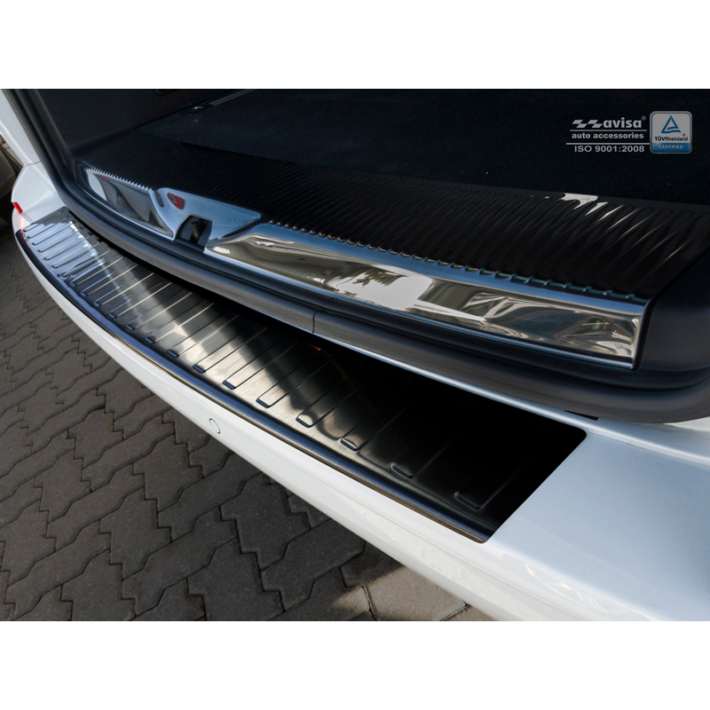 Protection de seuil arrière inox noir sur mesure pour Volkswagen Transporter T6 2015-2019 & FL 2019-2020 & T6.1 2020-2022 (hayon arrière) 'Ribs'