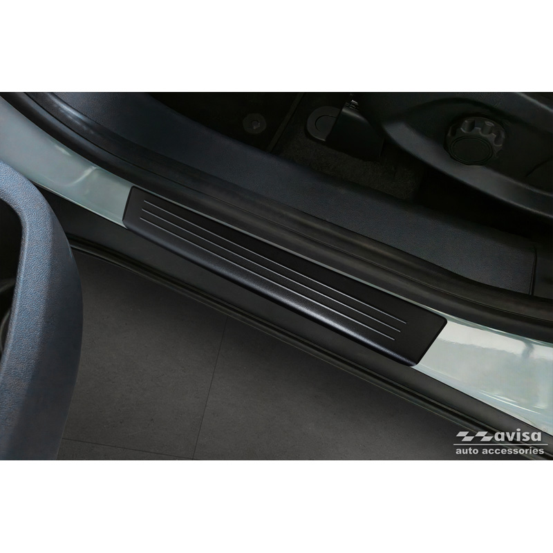Seuils de portes inoxydable noir sur mesure pour Ford Tourneo Courier II 2023- 'Lines' - 4-pièces