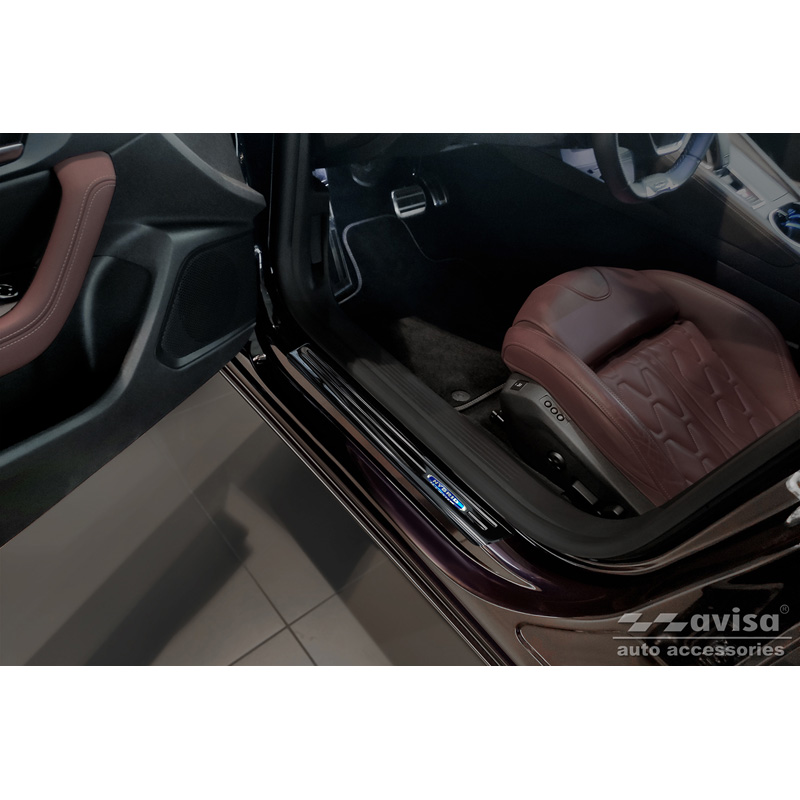 Seuils de portes inoxydable noir sur mesure pour Peugeot 508 II Sedan 2019- 'Hybrid' - 4-pièces