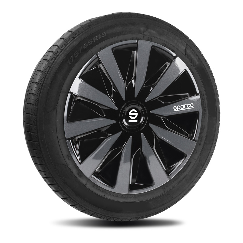 Sparco Enjoliveurs Lazio - 15-pouces - Noir/Gris - Set de 4 pièces