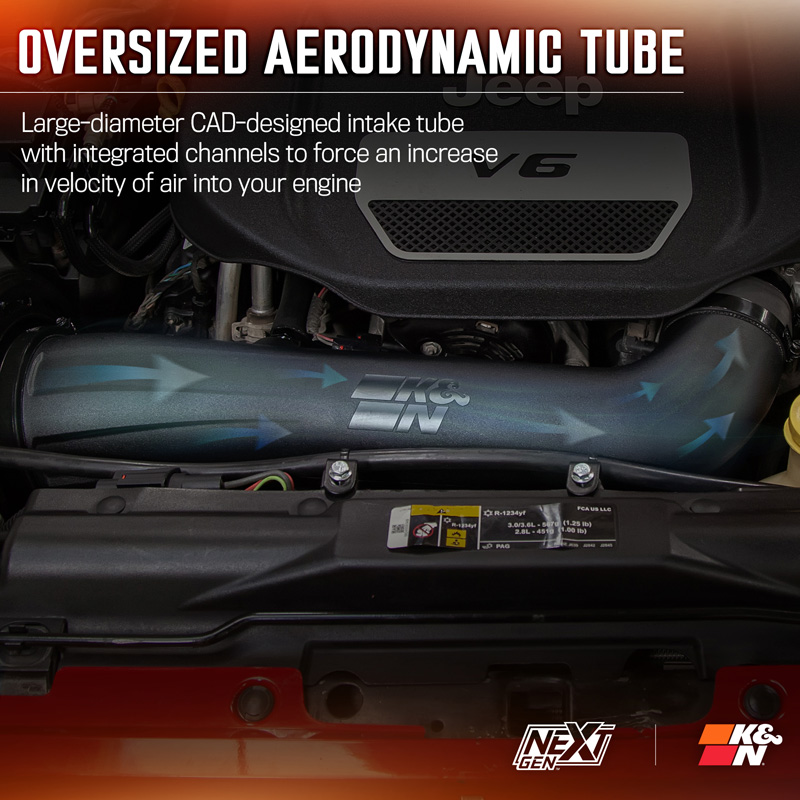 K&N NextGen d'admission d'air froid  sur mesure pour Jeep Wrangler 3.6L V6 2012-2018 (50-1566)