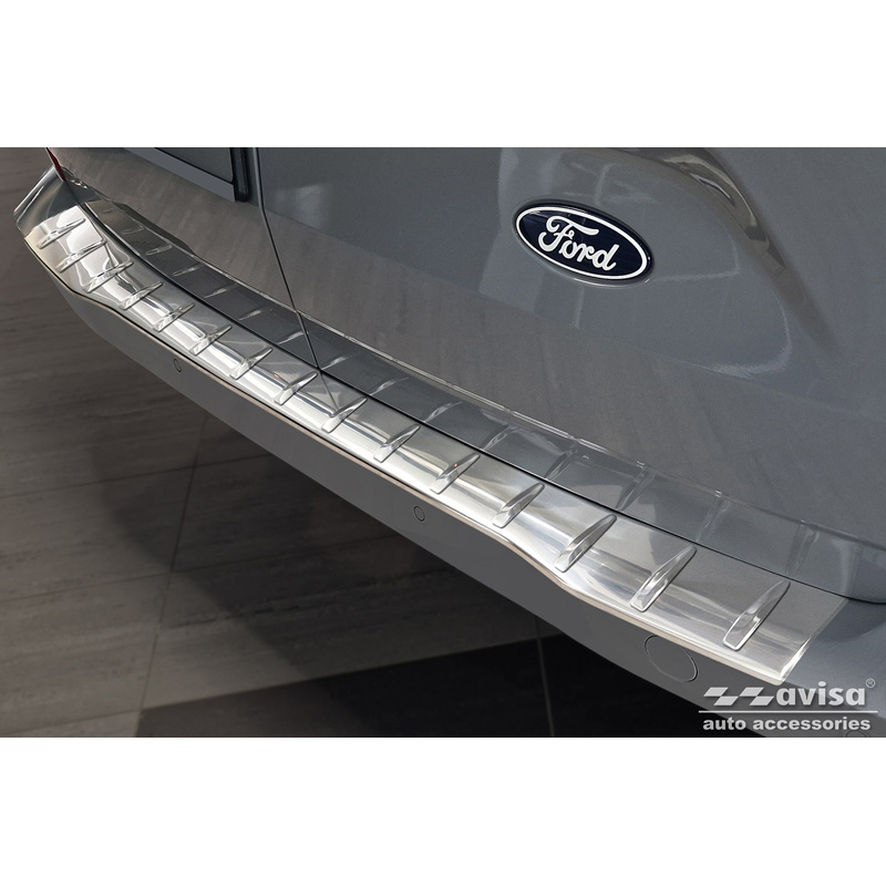 Protection de seuil arrière inox sur mesure pour Ford Transit Custom & Tourneo Custom (V710) 2023- / Volkswagen Transporter T7 2024- 'Ribs'