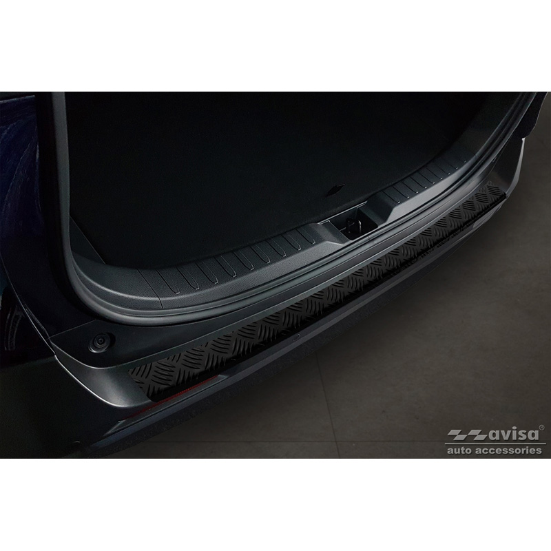 Protection de seuil arrière en aluminium noir mat sur mesure pour Toyota RAV4 (5th Gen.) 2018- & Suzuki Across 2020- 'Riffled Plate'