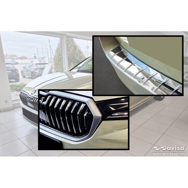 Protection de seuil arrière inox Chrome sur mesure pour Skoda Superb IV Combi 2023- 'Ribs'