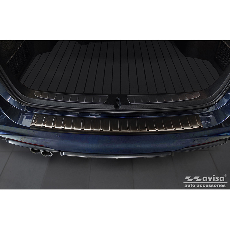 Protection de seuil arrière inox noir sur mesure pour BMW Série-3 (F31) Touring 2012-2015 & FL 2015-2019 'Ribs'