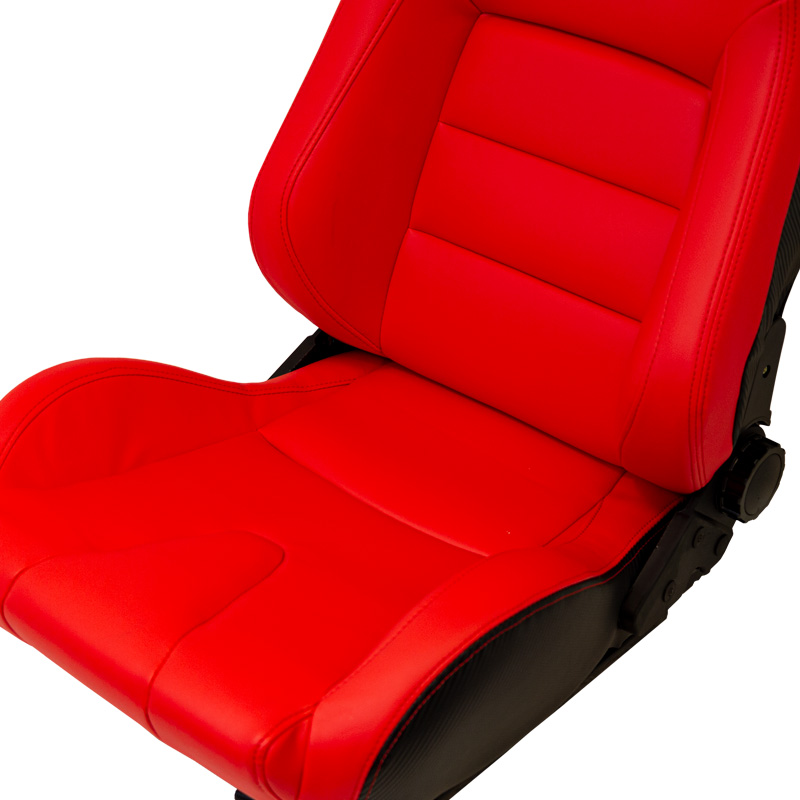 Siège baquet 'RK' - Rouge Simili Cuir - Dossier réglable - incl. glissières