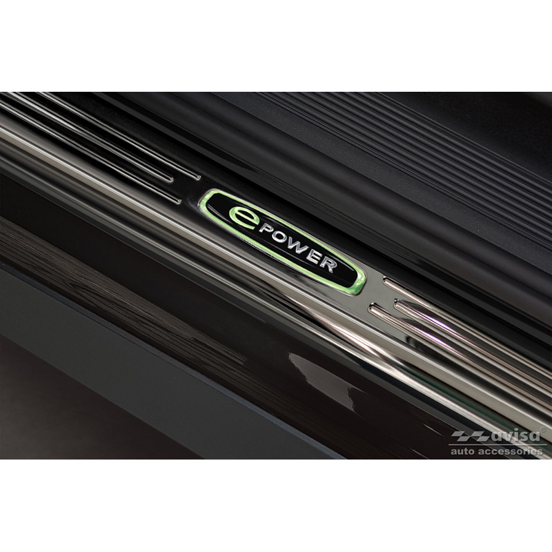 Seuils de portes inoxydable noir sur mesure pour Volkswagen ID.3 2020-2023 & FL 2023- 'E-Power' - 4-pièces