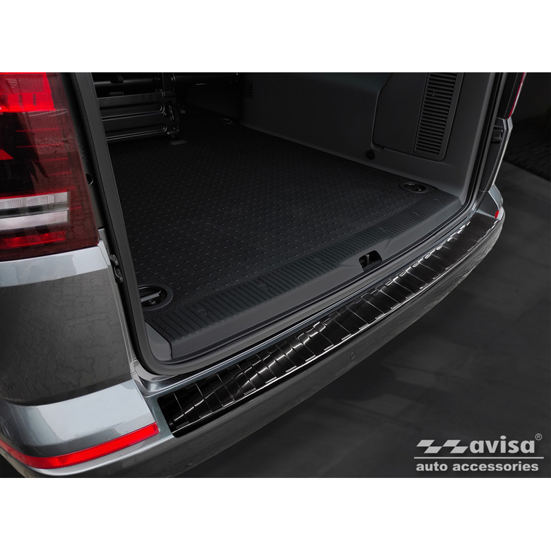 Protection de seuil arrière inox noir sur mesure pour Volkswagen Caravelle T6 2015- & FL 2019- (hayon arrière) 'Ribs'