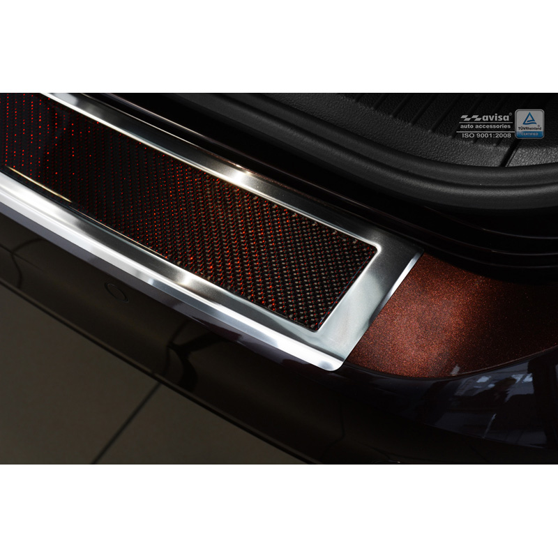 Protection de seuil arrière inox 'Deluxe' sur mesure pour Volkswagen Passat 3G Variant 2014-2023 Chromé/Carboné noir-rouge