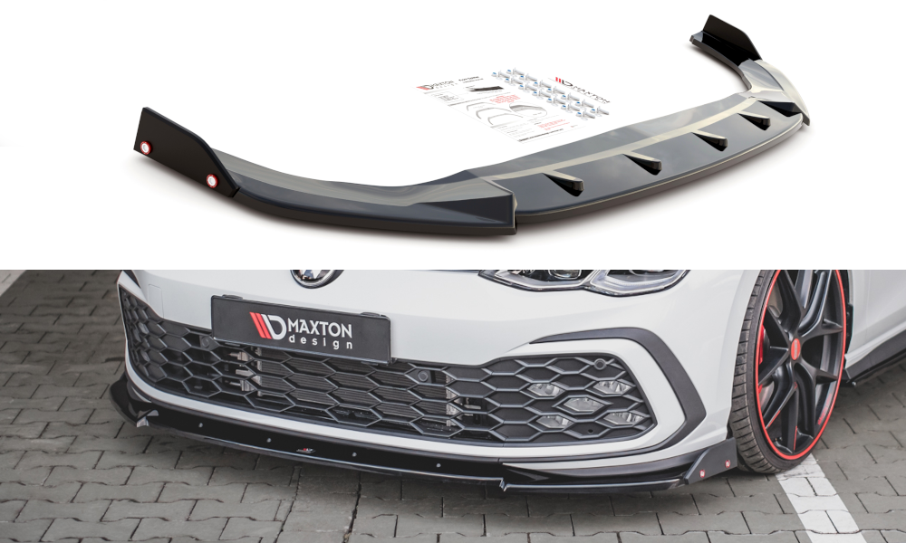 Voorspoiler V.3 Volkswagen Golf 8 GTI / R-Line Maxton Glans Zwart