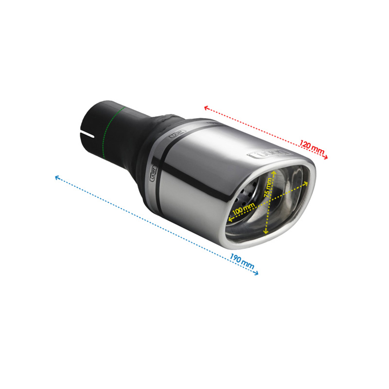 Ulter Sport Embout d'échappement - Rectangle 100x75mm Incliné - Longueur 120mm - Montage ->50mm - Inoxydable