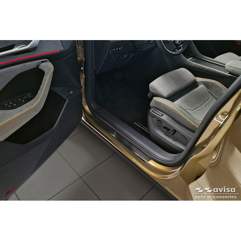 Seuils de portes inoxydable noir sur mesure pour Skoda Kodiaq II (PS7) 2024- 'Lines' - 4-pièces
