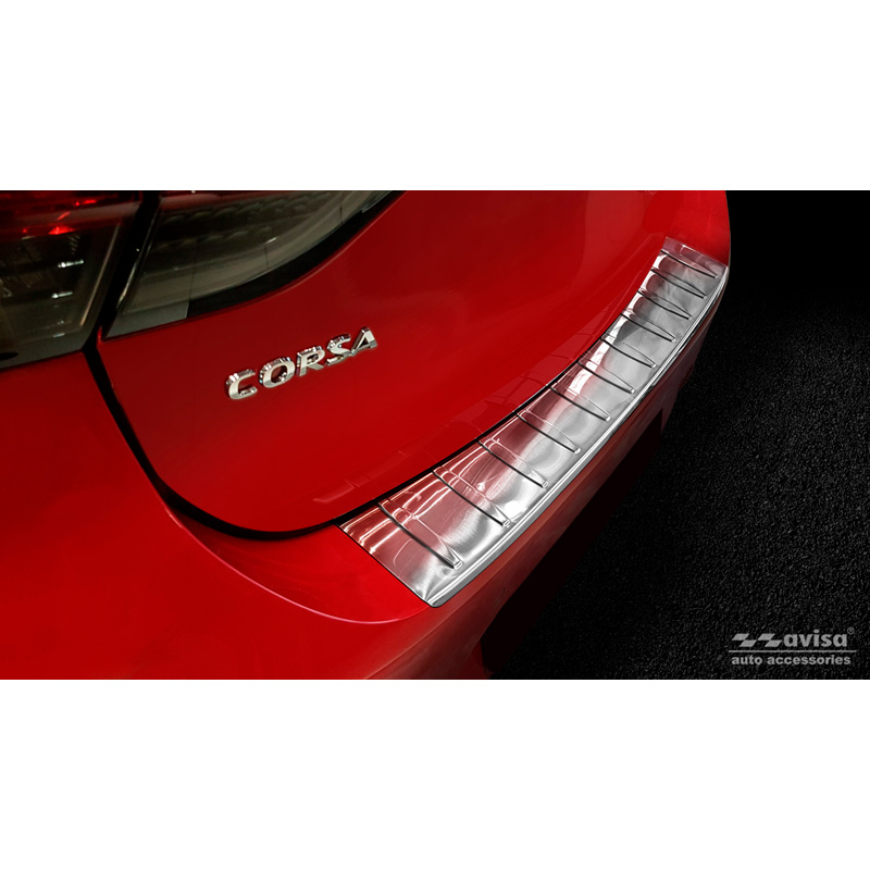 Protection de seuil arrière inox sur mesure pour Opel Corsa F HB 5-portes GS-Line 2019- 'Ribs'