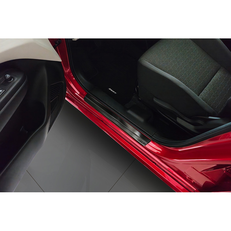Avisa Seuils de portes inoxydable noir sur mesure pour Suzuki Swift VI 2024- - 'Lines' - 4-pièces